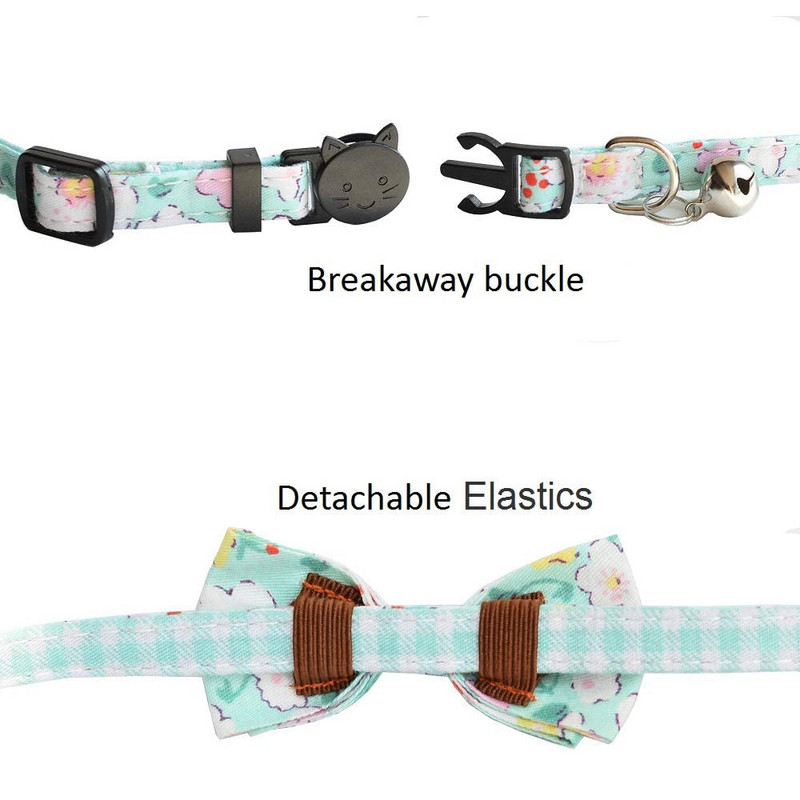 Breakaway kaķa kaklasiksnas zieds ar zvaniņu un tauriņa kaklasaites apkakles regulējamas drošības kaķenes kaķenes kucēnu kaklasiksnas