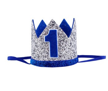 Момчета за първи рожден ден Silver Blue Crown Kids Golden Blue 1st Birthday Boy Outfit for Cake Smash Sparkle Royal Birthday Party Hat