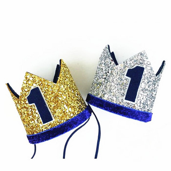 Момчета за първи рожден ден Silver Blue Crown Kids Golden Blue 1st Birthday Boy Outfit for Cake Smash Sparkle Royal Birthday Party Hat