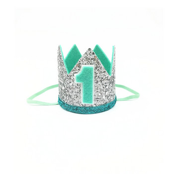 Момчета за първи рожден ден Silver Blue Crown Kids Golden Blue 1st Birthday Boy Outfit for Cake Smash Sparkle Royal Birthday Party Hat