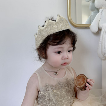 1PC INS Първи детски рожден ден Златна дантелена корона Момиче Парти Сладка шапка Декорация Baby Shower лента за глава