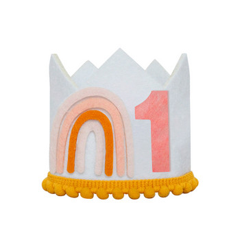 1 τεμ. Baby Shower Rainbow Headband, μη υφαντό λευκό καπέλο μισών γενεθλίων Boho Party Girl ONE TWO Hat
