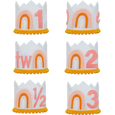 1 db Baby Shower Rainbow fejpánt, nem szőtt fehér fél születésnapi sapka Boho parti lány EGY KÉT Kalap