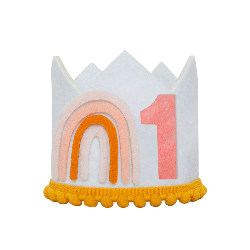 1 gab Baby Shower Varavīksnes galvas saite, neausta balta pusdzimšanas dienas cepure Boho ballītes meitenei VIENA DIVAS Cepure