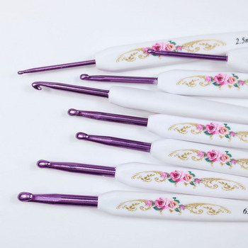 8 бр. Различни модели Комплект за плетене на една кука с пластмасова дръжка с печат на цветя за начинаещи и опитни плетене на една кука