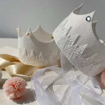 1 τμχ INS Παιδικά Λευκά Γενέθλια Δαντέλα Crown Princess 1 2 3 4 5 6 7 8 9 ετών Μη υφαντό καπέλο μαργαριτάρι μωρό ντους