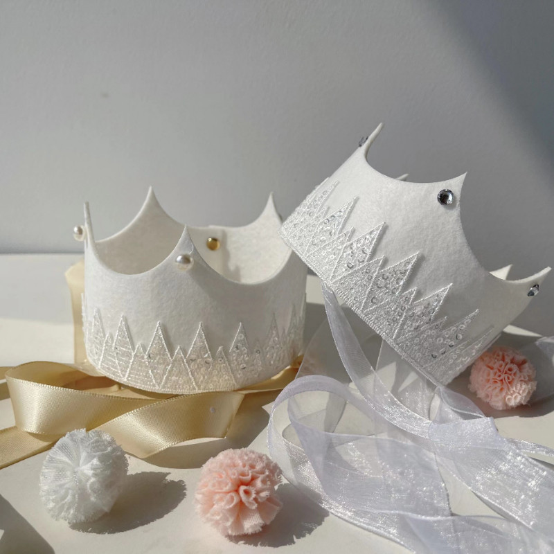 1 τμχ INS Παιδικά Λευκά Γενέθλια Δαντέλα Crown Princess 1 2 3 4 5 6 7 8 9 ετών Μη υφαντό καπέλο μαργαριτάρι μωρό ντους