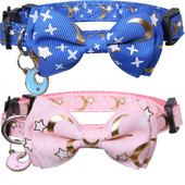 Cat Collars Stars Moons Breakaway ar jauku tauriņu kulonu un zvaniņu Kittyi, regulējamas drošības kaķēnu kaklasiksnas maziem suņiem