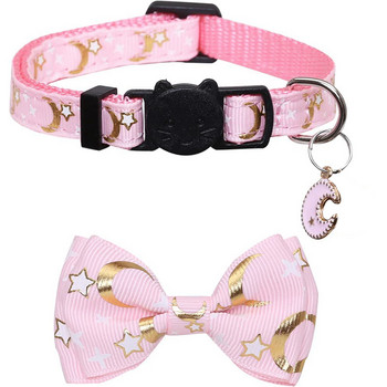 Cat Collar Stars Moons Breakaway με χαριτωμένο μενταγιόν παπιγιόν και κουδούνι για Kitty Ρυθμιζόμενα κολάρα για γατάκια ασφαλείας για μικρά σκυλιά