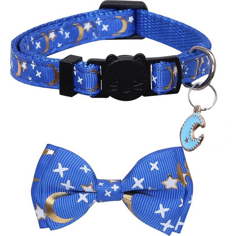 Cat Collars Stars Moons Breakaway ar jauku tauriņu kulonu un zvaniņu Kittyi, regulējamas drošības kaķēnu kaklasiksnas maziem suņiem