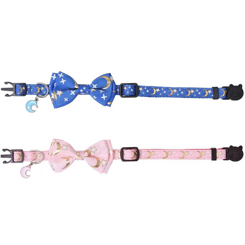 Cat Collars Stars Moons Breakaway ar jauku tauriņu kulonu un zvaniņu Kittyi, regulējamas drošības kaķēnu kaklasiksnas maziem suņiem