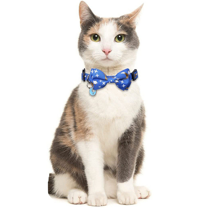 Cat Collars Stars Moons Breakaway ar jauku tauriņu kulonu un zvaniņu Kittyi, regulējamas drošības kaķēnu kaklasiksnas maziem suņiem