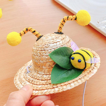 Шапка за декорация на домашни любимци Полезна шапка за декорация калинка пчели 2 размера сламена шапка за кучета