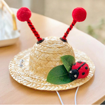 Шапка за декорация на домашни любимци Полезна шапка за декорация калинка пчели 2 размера сламена шапка за кучета
