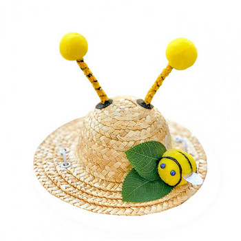 Καπέλο Pet Decor Χρήσιμο Καπέλο Διακοσμητικό Πασχαλίτσα Bees 2 μεγεθών Ψάθινο καπέλο σκύλου