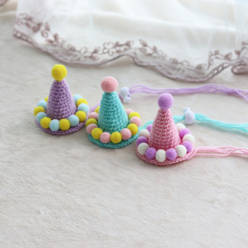 Kutya kalap Aranyos édes horgolt gyapjú kutya születésnapi sapka Kézi kisállat macska ajándék sapka kis kutyáknak Hörcsög cica kiegészítők