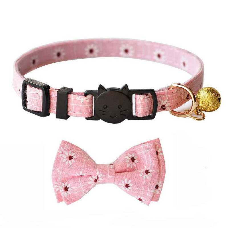 Kaķa kaklasiksna Breakaway ar zvaniņu un tauriņu ziedu rakstu ar ziedu rakstu, regulējams bantītis, kaķenes kaķenes kucēnu kaklasiksnas
