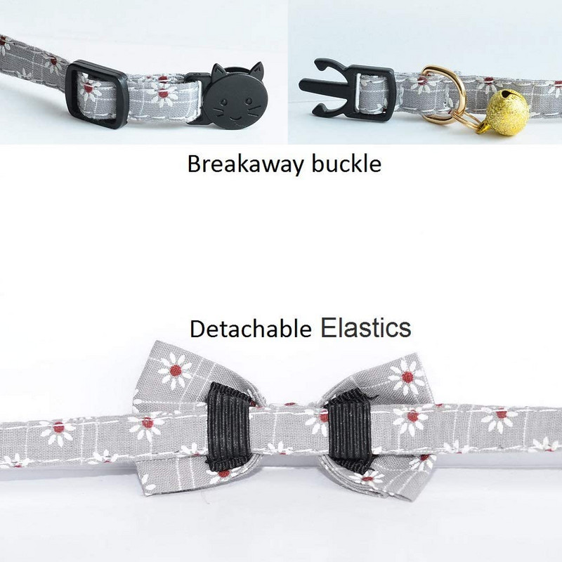 Kaķa kaklasiksna Breakaway ar zvaniņu un tauriņu ziedu rakstu ar ziedu rakstu, regulējams bantītis, kaķenes kaķenes kucēnu kaklasiksnas