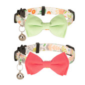 Breakaway macskanyakörv, virágos virágnyomatok tömör csokornyakkendő és csengő biztonsági cicanyakörv, állítható lány teáscsészéhez, rózsaszín színű