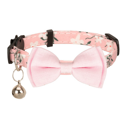 Breakaway macskanyakörv, virágos virágnyomatok tömör csokornyakkendő és csengő biztonsági cicanyakörv, állítható lány teáscsészéhez, rózsaszín színű