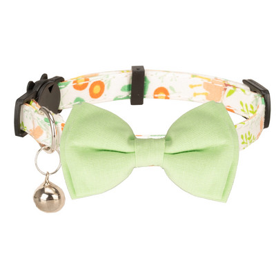 Breakaway macskanyakörv, virágos virágnyomatok tömör csokornyakkendő és csengő biztonsági cicanyakörv, állítható lány teáscsészéhez, rózsaszín színű