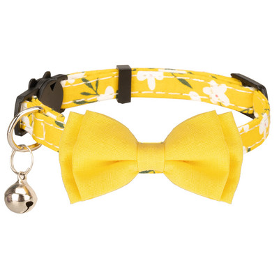 Breakaway macskanyakörv, virágos virágnyomatok tömör csokornyakkendő és csengő biztonsági cicanyakörv, állítható lány teáscsészéhez, rózsaszín színű