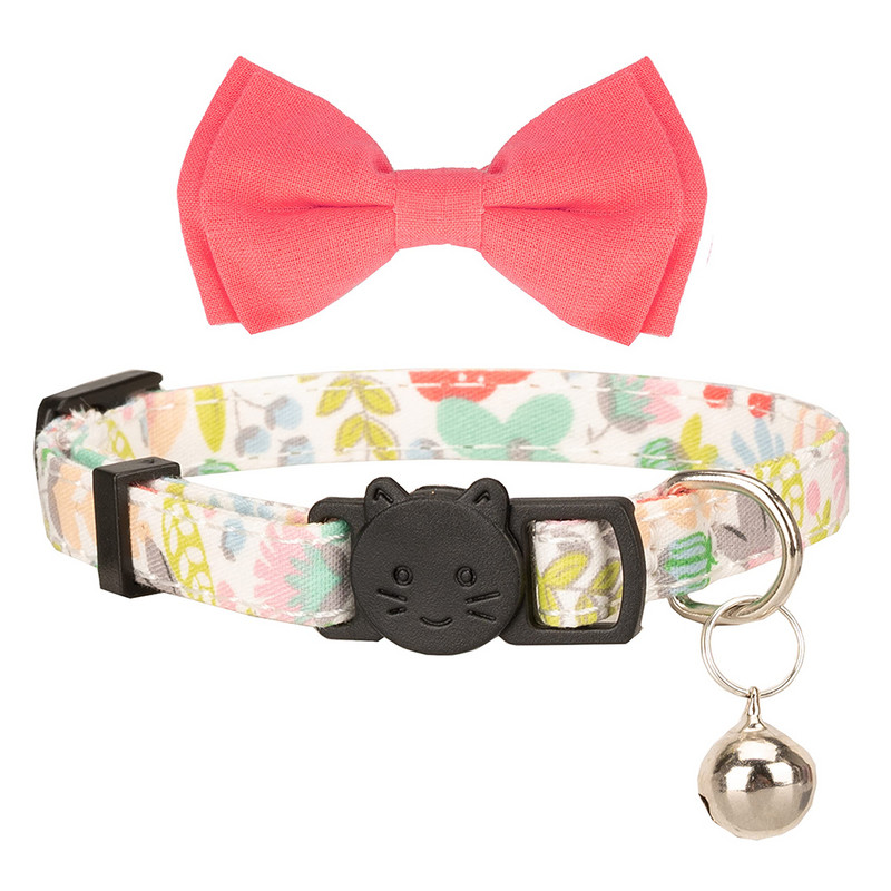 Breakaway macskanyakörv, virágos virágnyomatok tömör csokornyakkendő és csengő biztonsági cicanyakörv, állítható lány teáscsészéhez, rózsaszín színű