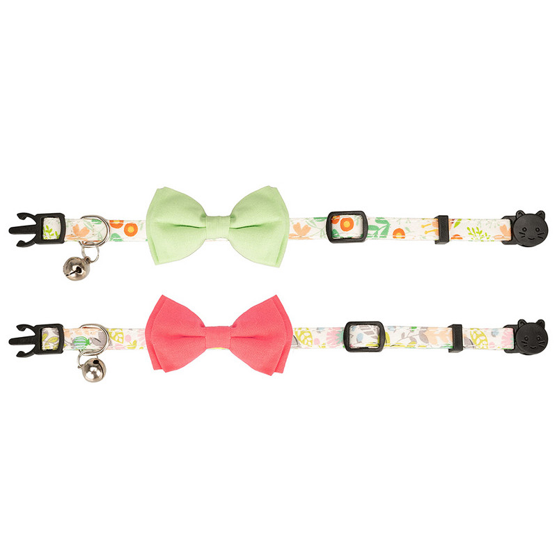 Breakaway macskanyakörv, virágos virágnyomatok tömör csokornyakkendő és csengő biztonsági cicanyakörv, állítható lány teáscsészéhez, rózsaszín színű