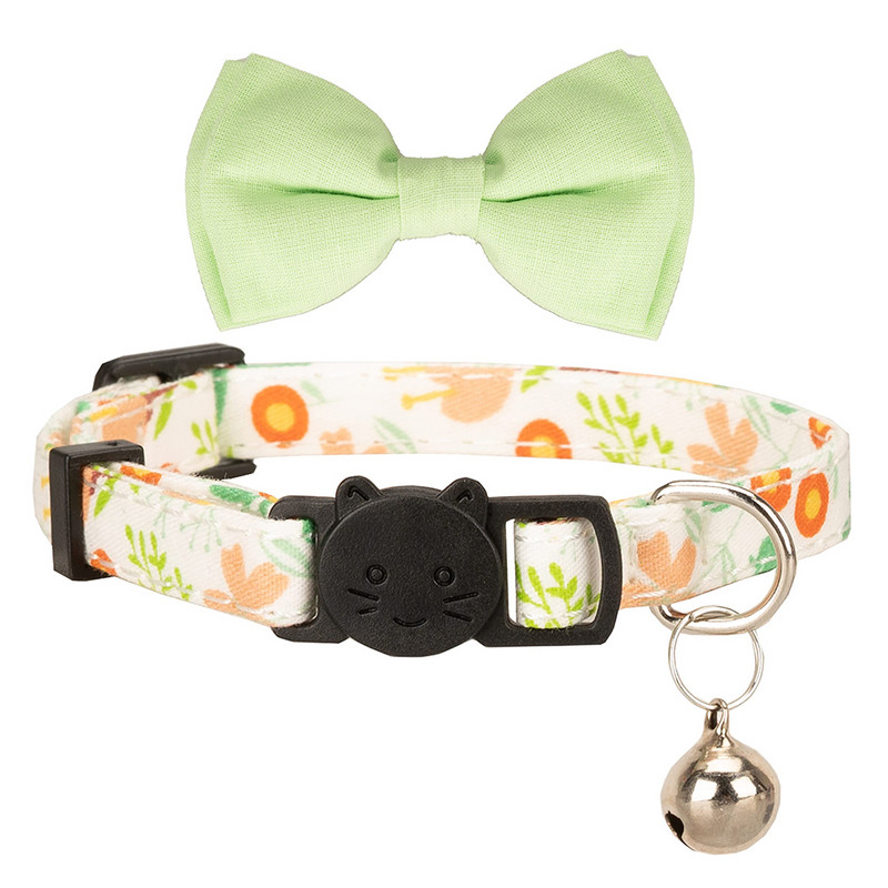 Breakaway macskanyakörv, virágos virágnyomatok tömör csokornyakkendő és csengő biztonsági cicanyakörv, állítható lány teáscsészéhez, rózsaszín színű