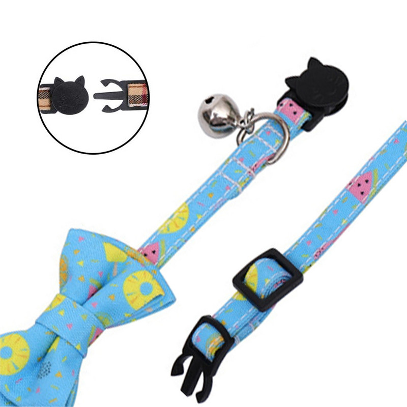 Breakaway kaķa kaklasiksna ar zvaniņu un tauriņu Jauki arbūzu raksti, regulējami drošības kaķēnu apkakles siksna kaķiem Kaķēnu aksesuāri