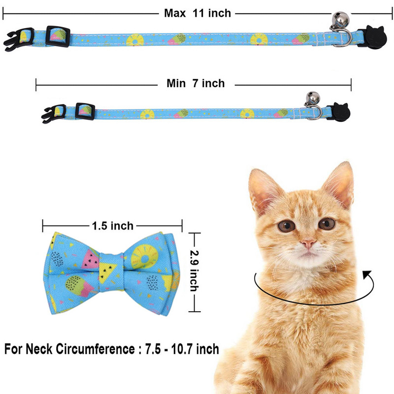 Breakaway kaķa kaklasiksna ar zvaniņu un tauriņu Jauki arbūzu raksti, regulējami drošības kaķēnu apkakles siksna kaķiem Kaķēnu aksesuāri