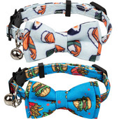 Breakaway macska nyakörv masni haranggal állítható aranyos mintákkal, személyre szabott csokornyakkendő biztonsági csatos cicanyakörvek macska kölyökkutyának