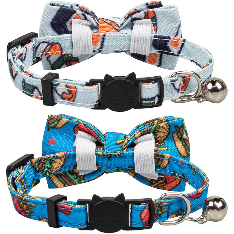 Breakaway macska nyakörv masni haranggal állítható aranyos mintákkal, személyre szabott csokornyakkendő biztonsági csatos cicanyakörvek macska kölyökkutyának