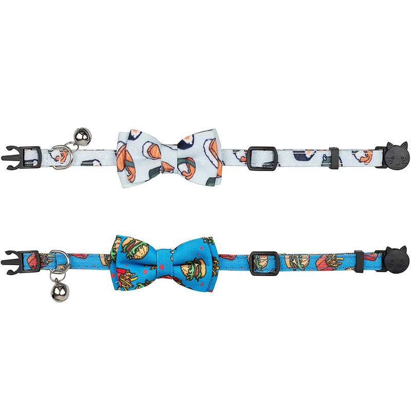 Breakaway macska nyakörv masni haranggal állítható aranyos mintákkal, személyre szabott csokornyakkendő biztonsági csatos cicanyakörvek macska kölyökkutyának