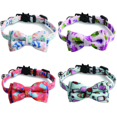 „Breakaway“ katės antkaklis su varpeliu ir „Bowtie Summer Cactus“ ledų raštais Reguliuojami apsauginiai antkakliai mažiems naminiams šunims