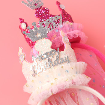 Γάζα στέμμα κομμωτήριο για πάρτι γενεθλίων Μαντήλι Πριγκίπισσας στυλ Χρόνια πολλά Αξεσουάρ κεφαλής παγιέτες Αξεσουάρ μαλλιών για πάρτι καπέλο κορίτσια