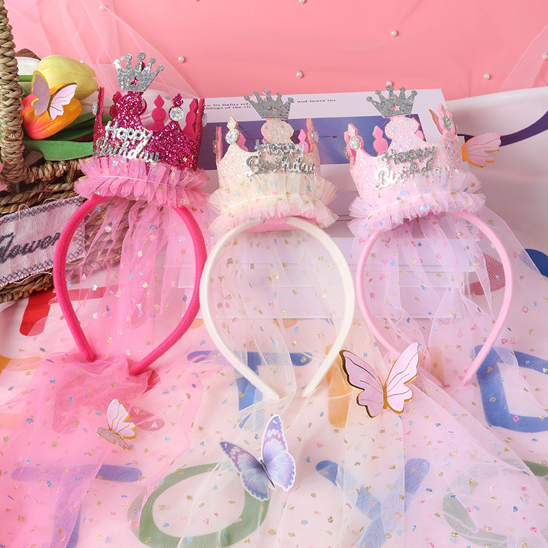 Marles kronis matu lente dzimšanas dienas ballīte galvas lakats Princeses stils Daudz laimes dzimšanas dienā galvassegas sequins matu aksesuāri ballītes cepure meitenes