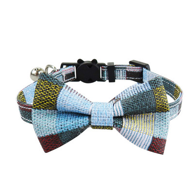Macskanyakörv csokornyakkendővel, biztonsági kockás PU bőr állítható cicanyakörv, csengő vagy kiskutya kis házi kedvencek mindennapi esküvői party