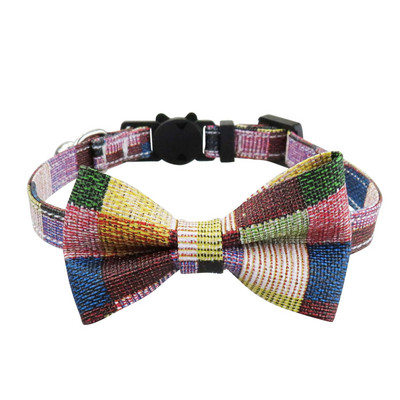 Macskanyakörv csokornyakkendővel, biztonsági kockás PU bőr állítható cicanyakörv, csengő vagy kiskutya kis házi kedvencek mindennapi esküvői party