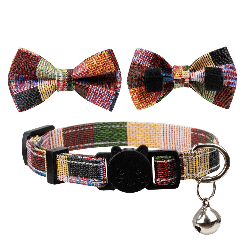 Macskanyakörv csokornyakkendővel, biztonsági kockás PU bőr állítható cicanyakörv, csengő vagy kiskutya kis házi kedvencek mindennapi esküvői party