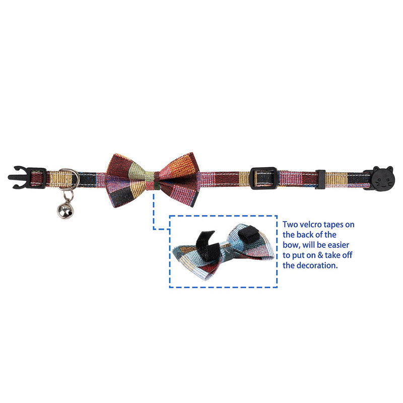 Macskanyakörv csokornyakkendővel, biztonsági kockás PU bőr állítható cicanyakörv, csengő vagy kiskutya kis házi kedvencek mindennapi esküvői party