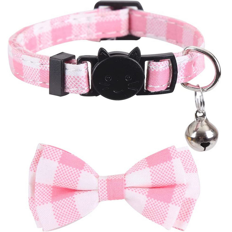Breakaway rozā kaķa kaklasiksna ar zvaniņu un tauriņu ziedu rakstiem regulējami drošības rūtaini kaķēnu apkakles kaķēnu maziem suņiem