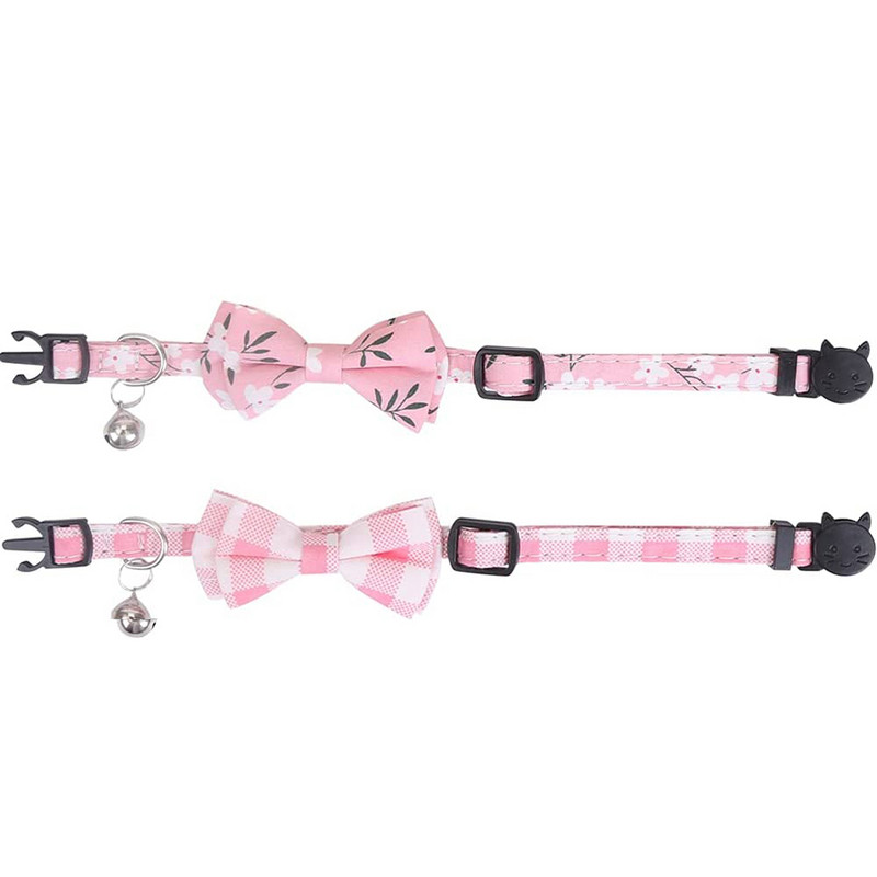 Breakaway rozā kaķa kaklasiksna ar zvaniņu un tauriņu ziedu rakstiem regulējami drošības rūtaini kaķēnu apkakles kaķēnu maziem suņiem
