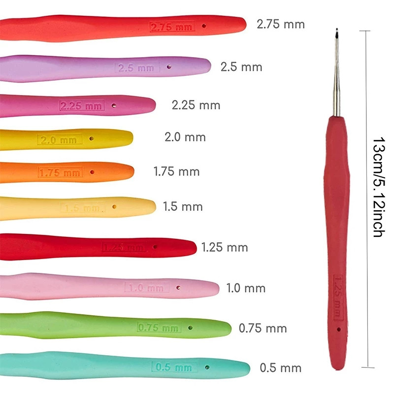 0,5-2,75 mm gumijas rokturis tamboradatas, rokturis Ergonomisks rokturis, adījums, amats, dzija, šūšanas rīki, tamboradatas