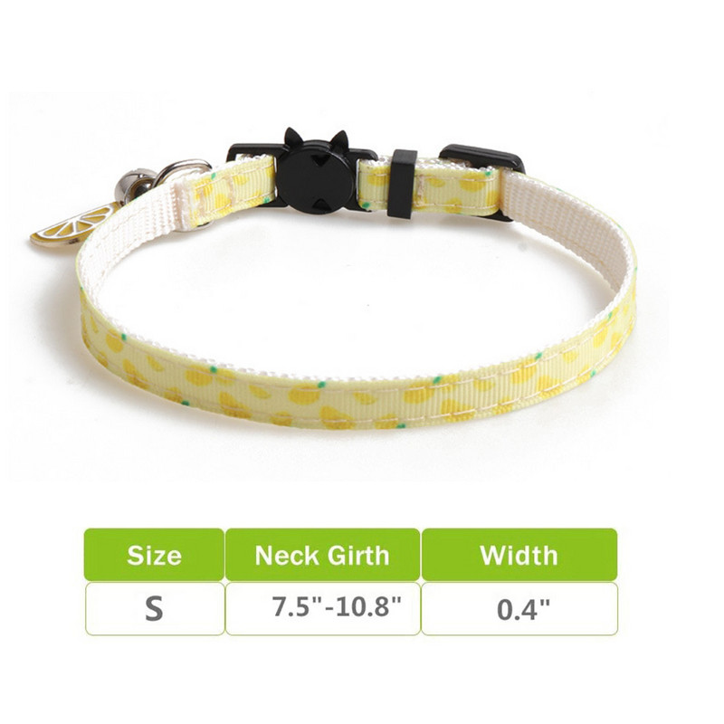 Kaķu kaklasiksna Breakaway ar zvaniņu un jauki kulonu augļu raksti, regulējami drošības kaķēnu kaklasiksnas kaķēniem mājdzīvniekiem maziem suņiem