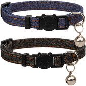 Kaķa kaklasiksna Breakaway ar zvaniņu vienkrāsainiem džinsiem ar drošības sprādzi, regulējamu kaķēnu kaklasiksnu kucēnu mājdzīvniekiem