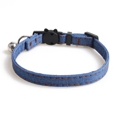 Kaķa kaklasiksna Breakaway ar zvaniņu vienkrāsainiem džinsiem ar drošības sprādzi, regulējamu kaķēnu kaklasiksnu kucēnu mājdzīvniekiem