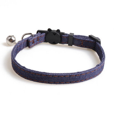 Kaķa kaklasiksna Breakaway ar zvaniņu vienkrāsainiem džinsiem ar drošības sprādzi, regulējamu kaķēnu kaklasiksnu kucēnu mājdzīvniekiem