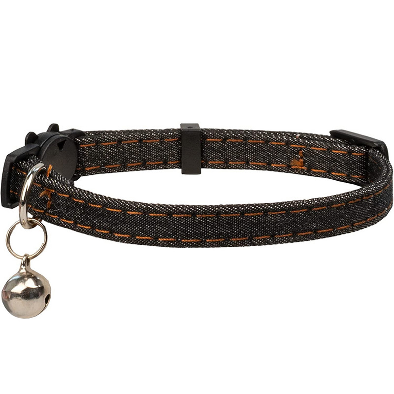 Kaķa kaklasiksna Breakaway ar zvaniņu vienkrāsainiem džinsiem ar drošības sprādzi, regulējamu kaķēnu kaklasiksnu kucēnu mājdzīvniekiem