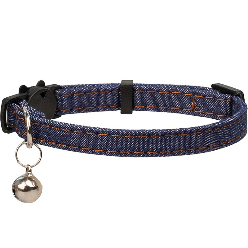 Kaķa kaklasiksna Breakaway ar zvaniņu vienkrāsainiem džinsiem ar drošības sprādzi, regulējamu kaķēnu kaklasiksnu kucēnu mājdzīvniekiem